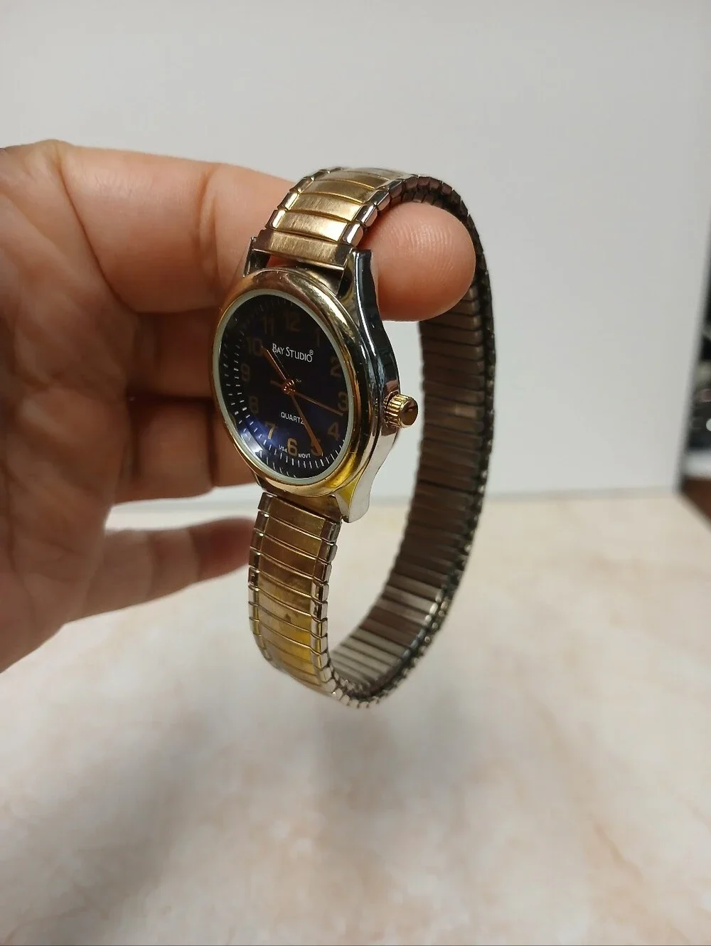Bay Studio Gold Tone Watch with Blue Dial and Gold Band